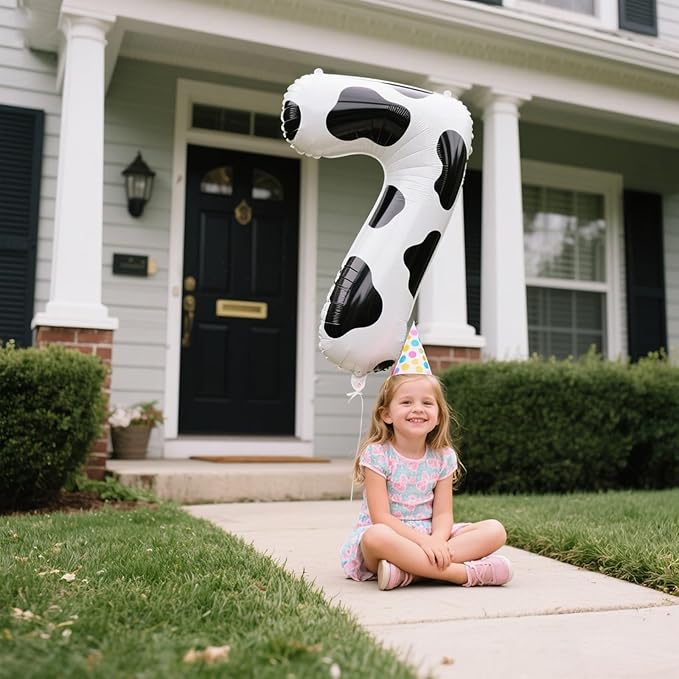 40 Inch Cow Print Balloon Number 7 First Birthday Jumbo Mylar Foil Helium Balloon for 17 27 37 Birthday Digital for 70th Party Wedding Anniversary Party Decorations