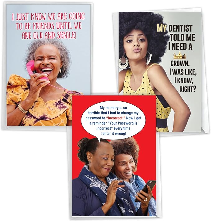 NobleWorks Assortment Pack of 3 Funny Birthday Greeting Cards with Envelopes (3 Designs, 1 Each) Women Talk VC10238BDG-C1x3-ET