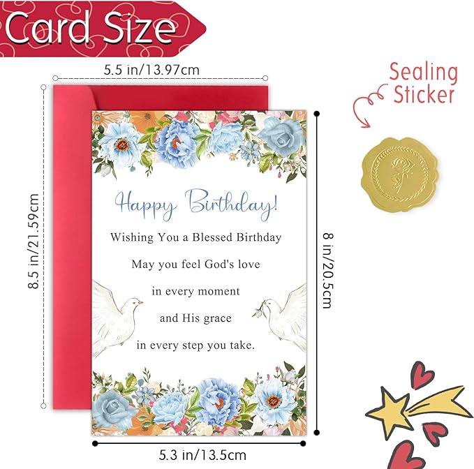Religious Birthday Card for Women Men, Christian Birthday Card for Pastor with Envelope