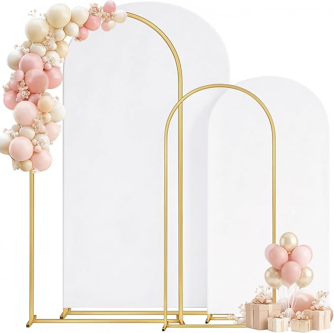 Metal Arch Backdrop Stand and Cover Set of 2, Sturdy 7.2FT, 6FT Party Backdrop Set, Wedding Arch Frame and Cover Set for Birthday, Baby Shower,Christmas, Anniversary