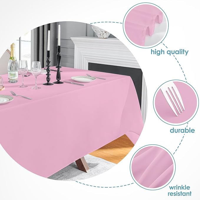 VidaFete Tablecloth 6 Pack 90 * 132inch Rectangle Table Cloth Polyester, Stain Wrinkle Resistant Polyester Dining Table Cover for Kitchen Dinning Party Wedding Rectangular Buffet Decoration(Pink)