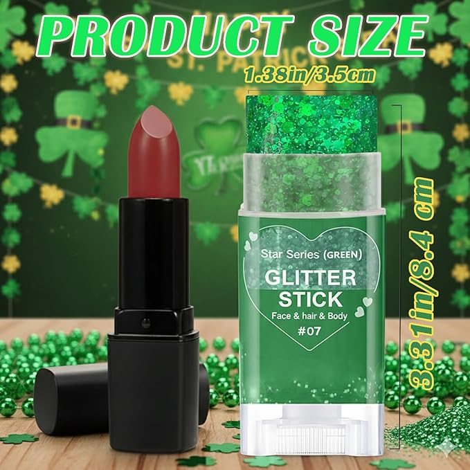Green Hair Glitter Stick,St Patricks Day Body Face Glitter,Shimmer St Patrick's Day Outfit for Women,Waterproof Green Holographic Glitter,Rave Mardi Gras Singer Concert Party Accessories