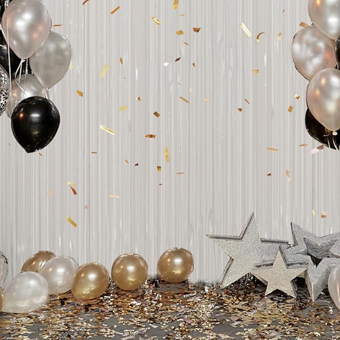 2 Pack Foil Fringe Backdrop - White Shiny Tinsel Curtains for Party Decoration/Photo Booth Props - 3.3x6.6 FT Metallic Foil Backdrop for Birthday, Wedding, Graduation, Christmas.