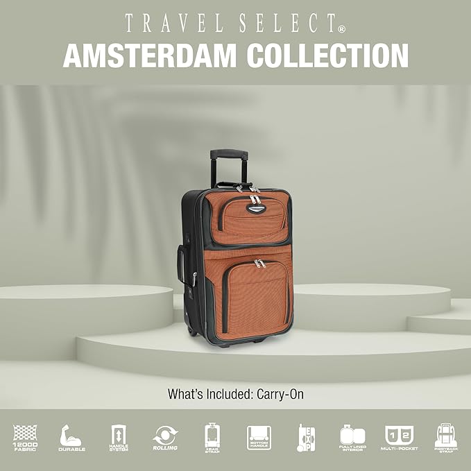 Travel Select Amsterdam Softside Expandable Luggage with Rolling Wheels, Navy, 21-Inch Carry-on