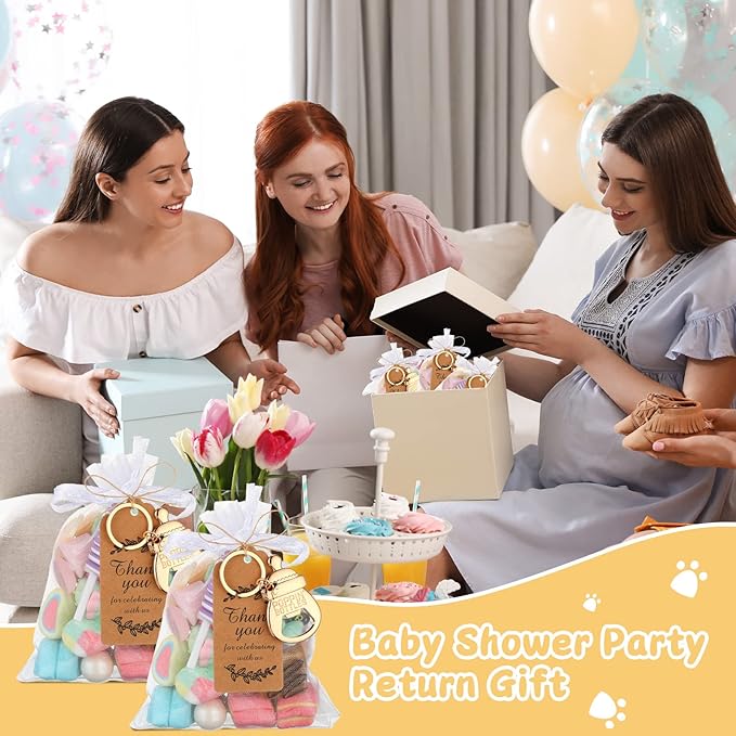 CHENGU Popping Bottle Openers Baby Shower Return Favors for Guests Bottle Opener Decorations and Souvenirs with Organza Bags Thank You Tags for Theme Party Favors (Keychain Style,151 Pieces)