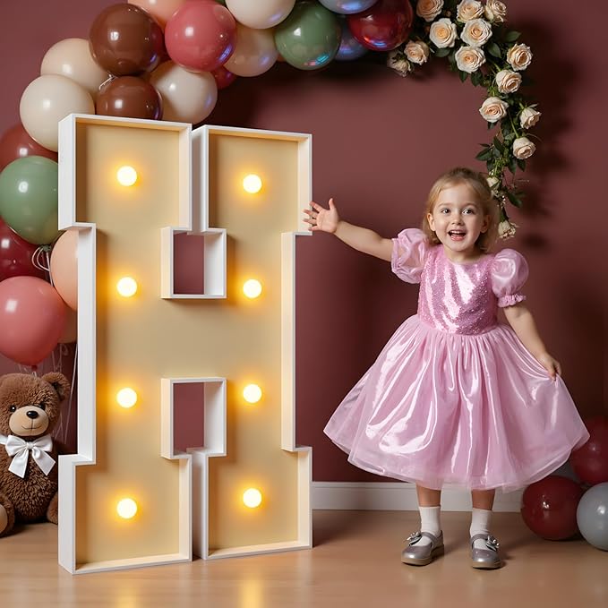 imprsv 3FT Block Marquee Letters Light Up Letters for Birthday Baby Shower Party Backdrop Decor, Large Light Up H for Wedding Decorations Engagement Party Decorations
