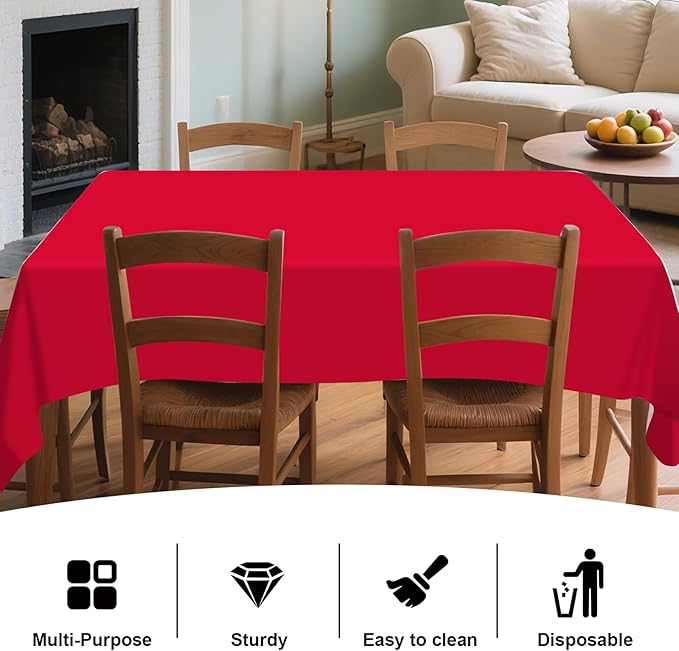 12 Pack Premium Red Plastic Table Cloth -70 X120 Inch Rectangle Tablecloth, Disposable Tablecloth Plastic Table Cover for Parties (12, Red, 70" X 120" Rectangle)