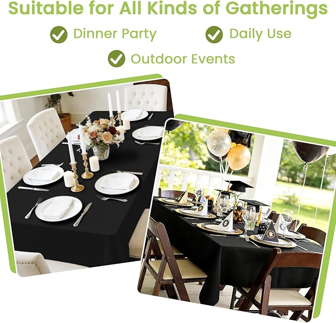 Mulbozy Black Plastic Table Cloth Disposable 4 Pack, 54 × 108 Inch Tablecloths Rectangle, Black Plastic Table Cover for Party Decor