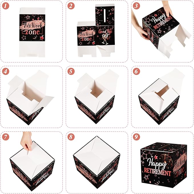 Funrous 51 Pcs Retirement Card Box Advice & Well Wishes Cards for Women Men Happy Retirement Party Decorations Going Away Party Favors(Rose Gold and Black)