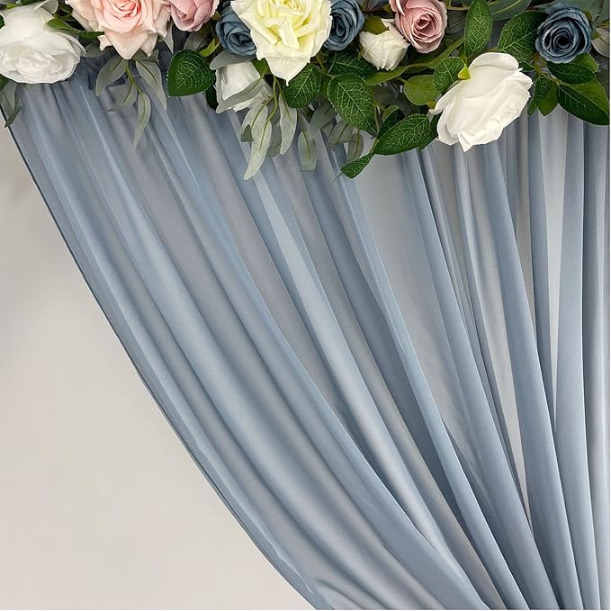 Sheer Chiffon Backdrop Curtains 10ft x 10ft(5ft x 2Panels)， Chiffon Fabric Drapes for Wedding, Long Sheer Curtain for Living Room, Arch Party Stage Decoration(Dusty Blue, 120 x 120 Inch)