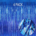 Blue Foil Fringe Curtain- 4 Pack of 3.2x8.2ft Blue Streamers Backdrop Curtains for Party Decorations