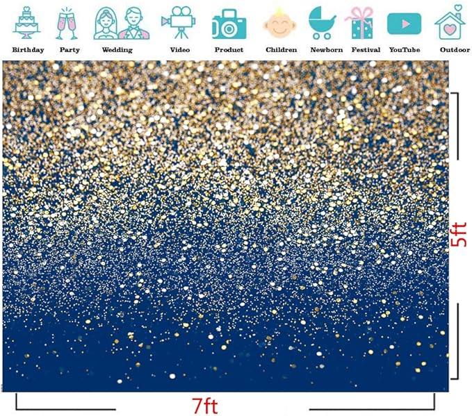 CYLYH 7X5FT Royal Blue Glitter Backdrop Gold Spots Backdrop Vintage Background for Family Birthday Party Wedding Prom Graduation Photography Background