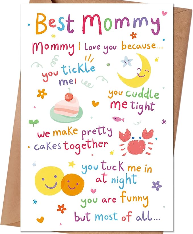 Mom Birthday Card, Funny Birthday Card & Gift for Mom from Daughter Son, Mother Bday Cards from Kid