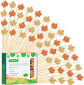 100pcs Fall Maple Leaf Cocktail Picks 5″ Maple Leaves Autumn Theme Decoration Toothpicks Fruit Sticks Skewers for Appetizer Charcuterie Board Accessories Thanksgiving Decorations Themed Party Supplies