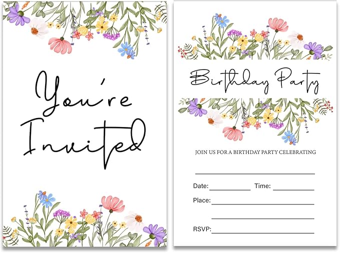 Soiceu Wildflower Birthday Party Invitations with Envelopes Set of 20 Spring Summer Wildflower Birthday Party Invites Fill in Blank