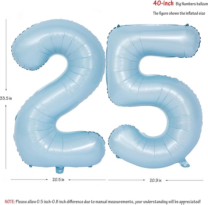 40 In Matte Blue Number Balloons Helium Foil Mylar Balloon Birthday Party banquet Decoration Digital 25