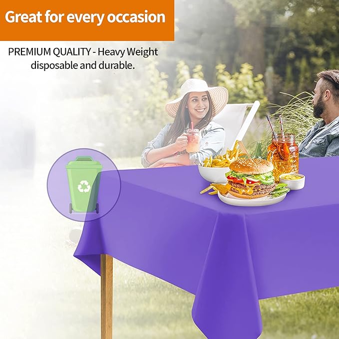 Purple Disposable Plastic Tablecloth for Rectangle Tables (12 Pack) Premium Decorative Table Cloth for Parties, Events & Weddings, Indoors & Outdoors, 54 x 108 inches, Plastic Table Cover