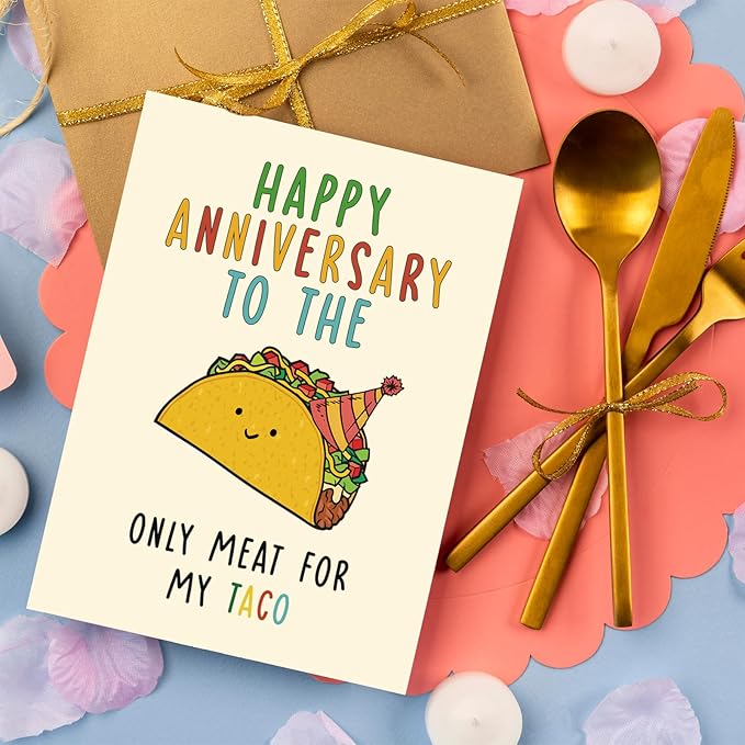 Cute Anniversary Card&Gift for Husband Boyfriend Fiance Men Him, Funny Wedding Anniversary Card from Wife Girlfriend Fiancee, Cool Taco Aday Gift for Partner Spouse