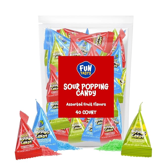 Sour Popping Rocks - 40 Mini Packs - Easter Candy - Sour Popping Candy Individually Wrapped - Easter Eggs Fillers - Assorted Fruit Flavors - Party Favors