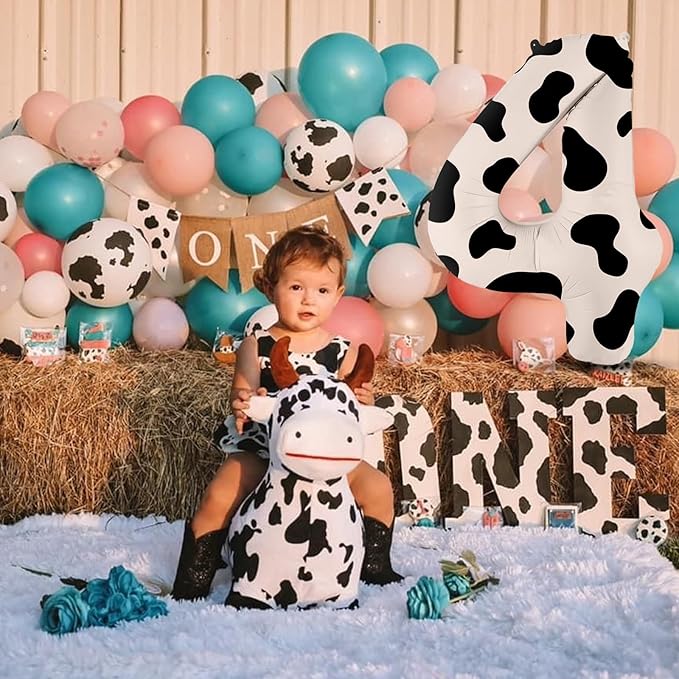 40 Inch Cow Print Balloon, Number 4 balloons Cow Balloons for 4st birthday decoration, Large Cow Number Balloons for western party decorations Baby Shower Animal Theme Party Holiday Decor