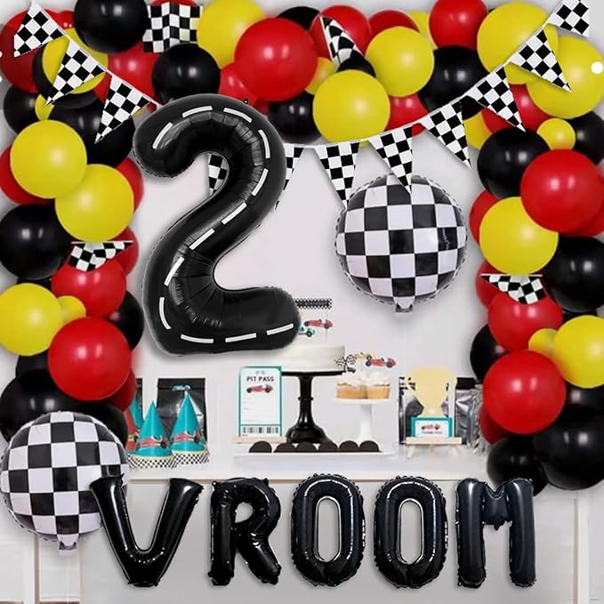134pcs Balloons Race Car Birthday Party Supplies Decorations for Boys - Racing car Theme Party Supplies Happy Birthday Racecar Number Balloons Garland Kit Vroom Birthday Party Decorations