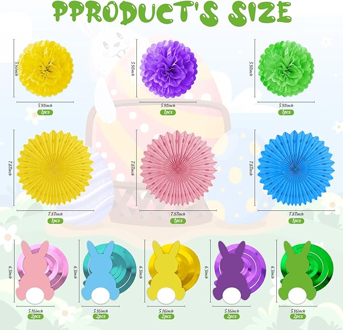 Easter Party Decorations Set for Home: Happy Easter Banner Bunny Hanging Swirls Yellow Purple Green Pom Pom Ornaments Spring Decor for Indoor Birthday Party Supplies