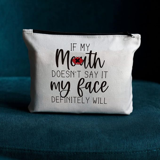 JIUWEIHU Funny Gifts for Women - Mom, Wife, Sisters, Coworker & Friendship Gifts - Fun Makeup Bag - Best Friend Makeup Bag - My Face Definitely Will