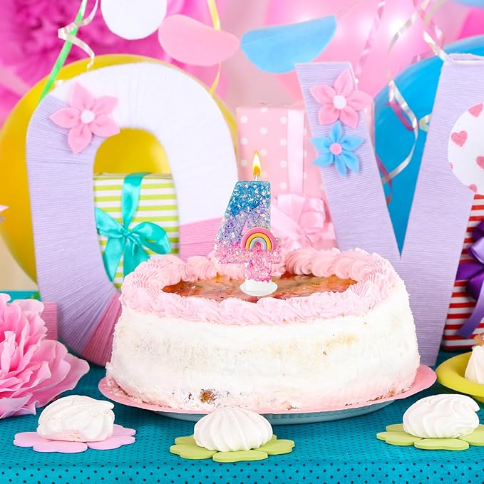 Rainbow Birthday Number Candles, Number 4 Candles, Cupcake Decorations, Macaron Birthday Cake Decorations, Cartoon Theme Party Supplies (Number 4)