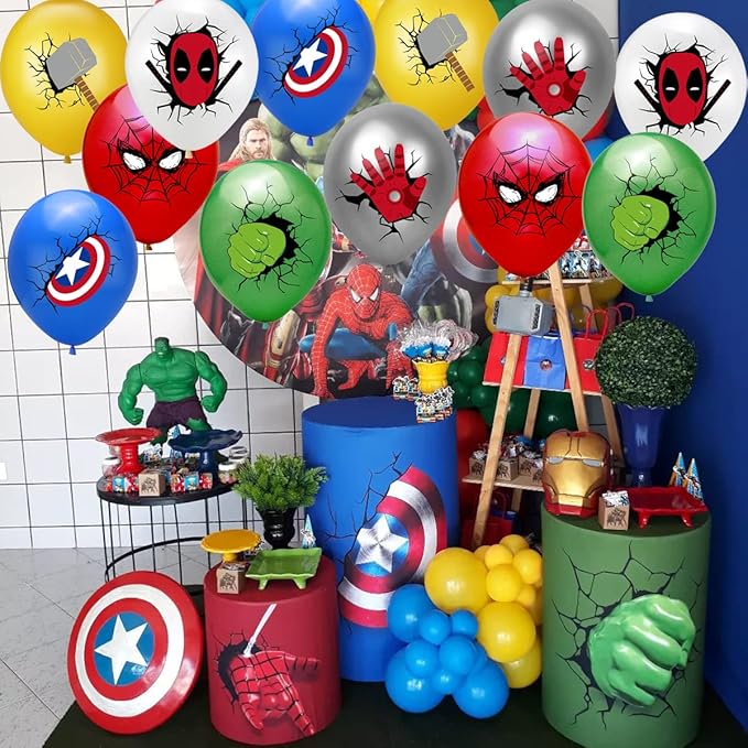 36Pcs Balloons for Super Heroes Birthday Party Supplies, Includes 6 Styles Printed Ideal for Super Cartoon Heroes Party Decorations Favors