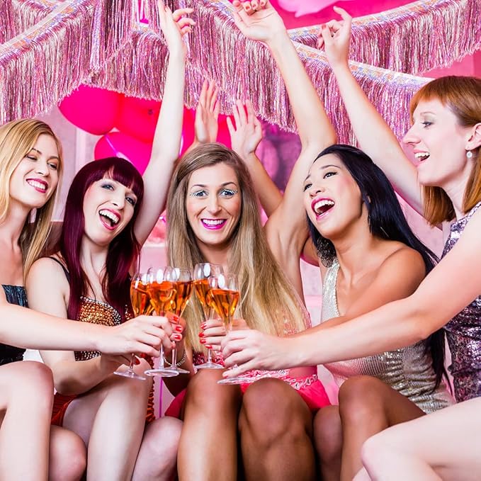 Premium Glitter Pink Fringe Tinsel Garland for Party Decorations -4 Layers Thick, 2 Pack | LILF Foil Metallic Banner Party Streamers for Wedding Birthday Christmas Decoration Home Hanging