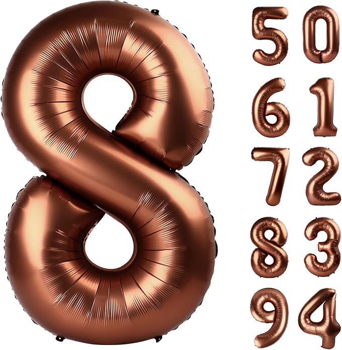 Dark Brown 8 Balloon, Coffee Brown Number Balloons 40 Inch, 8th Chocolate Birthday Decorations for Boys Girls Birthday Balloons Party Supplies, Number 8 Balloon