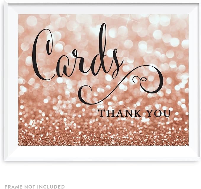 Andaz Press Wedding Party Signs, Glitzy Rose Gold Glitter, 8.5x11-inch, Cards Thank You, 1-Pack, Bokeh Colored Party Supplies