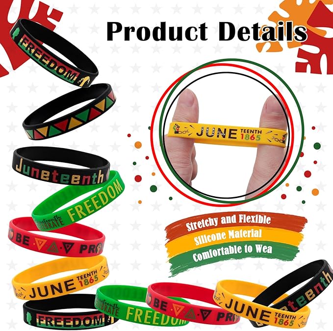 Juneteenth Bracelets Bulk 30PCS Freedom Day Juneteenth Party Favors Gifts Patriotic Rubber Wristbands Accessories for Women Kids Black History Month Decorations African Afro American Independence Day