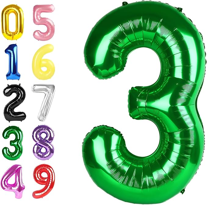 3 Balloon Number, 40 Inch Happy 3rd Birthday Decoration, Dark Green Number 3 Ballon for 3, 13, 23, 37 Celebration, Men and Women Birthday, Wedding, Anniversary Decor