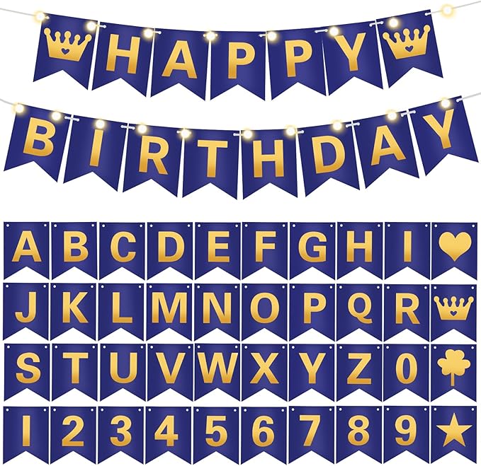 TaoBary 135 Pcs DIY Banner Custom Letters Kit Make Your Own Banner for Birthday Graduation Party Decor Include 107 Letters and Numbers, 16 Symbols, 2 String Lights, 5 Needles, 5 Rope (Navy Blue)