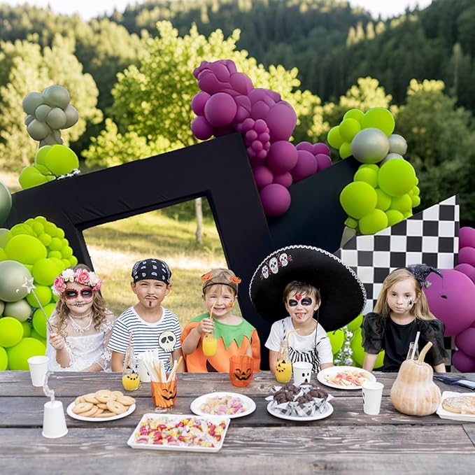 160 Pcs Halloween Balloon Garland Arch Kit, Halloween Birthday Decorations with Black Purple Green Eyeball Metallic Latex Balloons 3D Bats Spider Web for Indoor Outdoor Scary Ghost Party Decorations