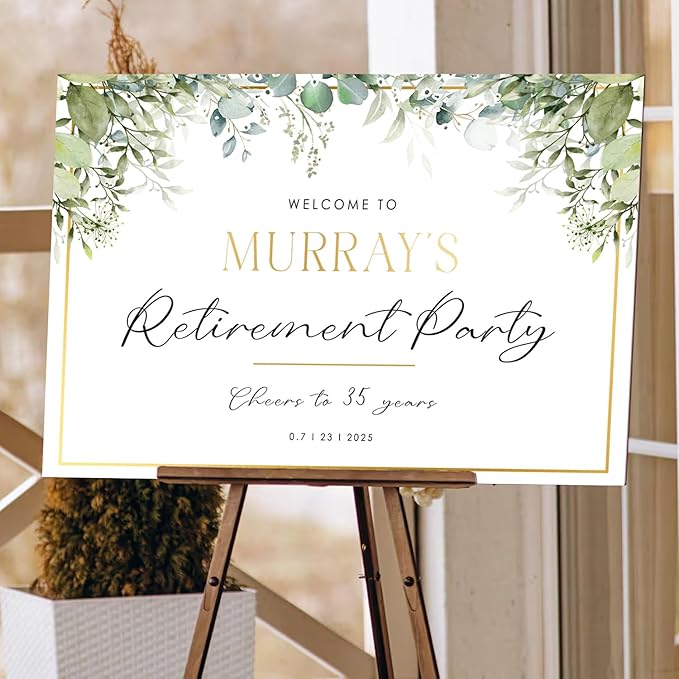 Greenery Modern Retirement Party Welcome Sign, Custom Minimal Retirement Celebration Yard Sign, Retired Party Decor, Customizable Name & Date - Multiple Sizes