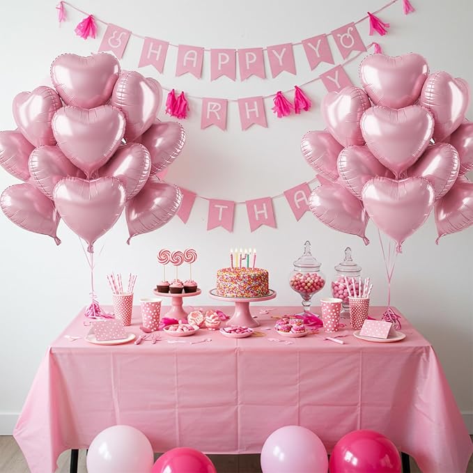 TONIFUL 30Pcs 18 Inch Pastel Light Pink Balloons Light Pink Heart Shape Foil Mylar Banners Decoration for Birthday Valentine's Day Wedding Bridal Shower Anniversary Engagement Party Supplies
