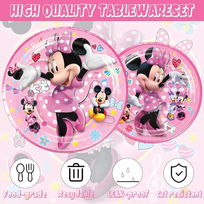 141pcs Minnie Birthday Tableware Decorations Party Plates Cups Soccer Theme Napkins Beach Ball Tablecloth for Soccer Party Decoration (Minnie)