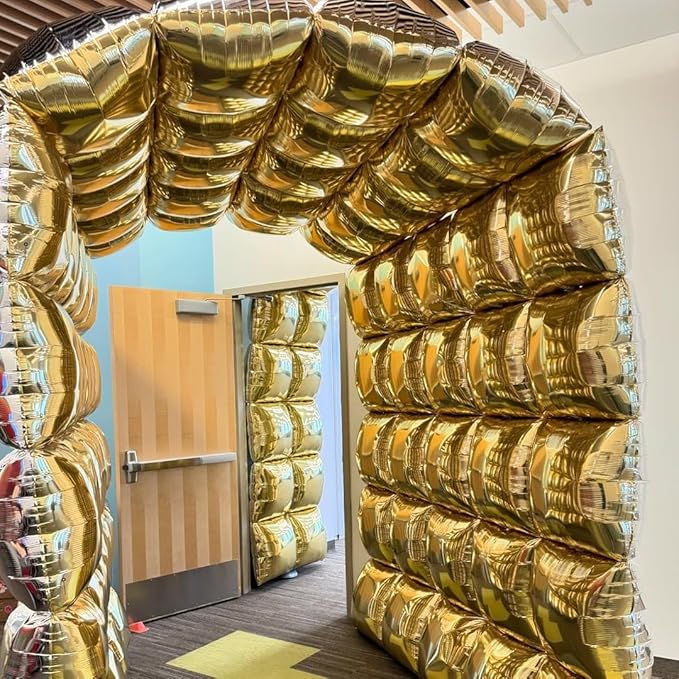 36pcs Gold and Silver Square Foil Balloons Wall Backdrop with 147pcs Balloon Garland Arch Kit, Double Sided Balloons for Birthday Bridal Shower Anniversary New Year Graduation Party Decorations