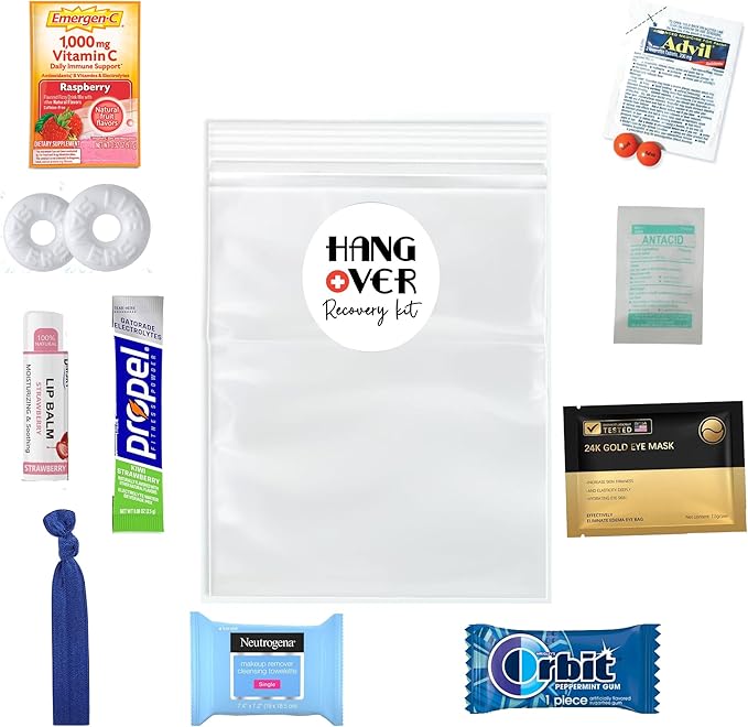 Hangover Kit (10 Pcs) – Pre-Filled Party Favor & Goodie Bag for Weddings, Bachelorette Parties, Birthdays, Trips & Celebrations