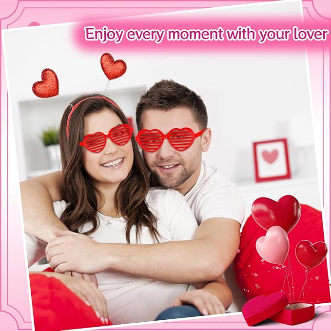 24 Pcs Valentines Heart Head Boppers Headbands and Heart Shape Sunglasses Party Supplies