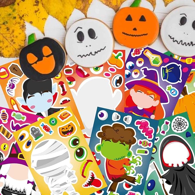 24 PCS Halloween Make-a-face Stickers for Kids Make Your Own Stickers Halloween Party Favors Trick or Treat Party Game Crafts Activities