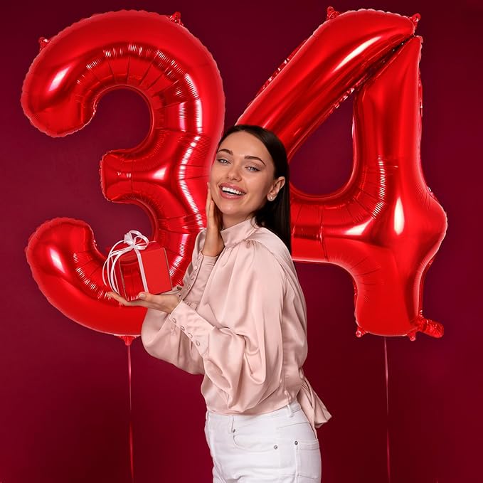 Red Number 4 Balloon 40 Inch, Big Large Foil Helium Number Balloons, Jumbo Giant Mylar Number 4 Balloons for 4 Year Old Birthday Red Party Decorations Supplies Anniversary