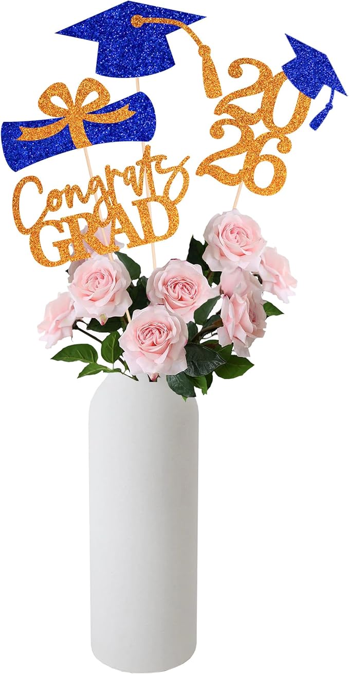 Gexolenu 16 PCS Orange and Blue Double-Sided 2026 Graduation Centerpieces for Tables, 2026 Table Toppers Party Centerpiece Sticks Party Supplies, Graduation Party Decorations Class of 2026, Set of 4