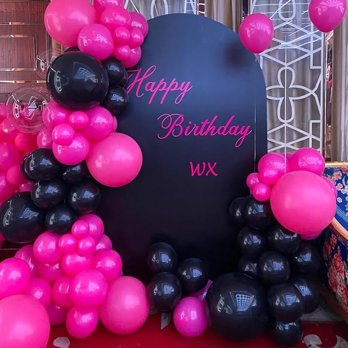 Black Red and Gold Balloon Arch Kit, 141Pcs Matte Black Hot Pink Gold Metallic Gold Confetti Balloons for Birthday Wedding Bachelorette Gender Reveal Anniversary