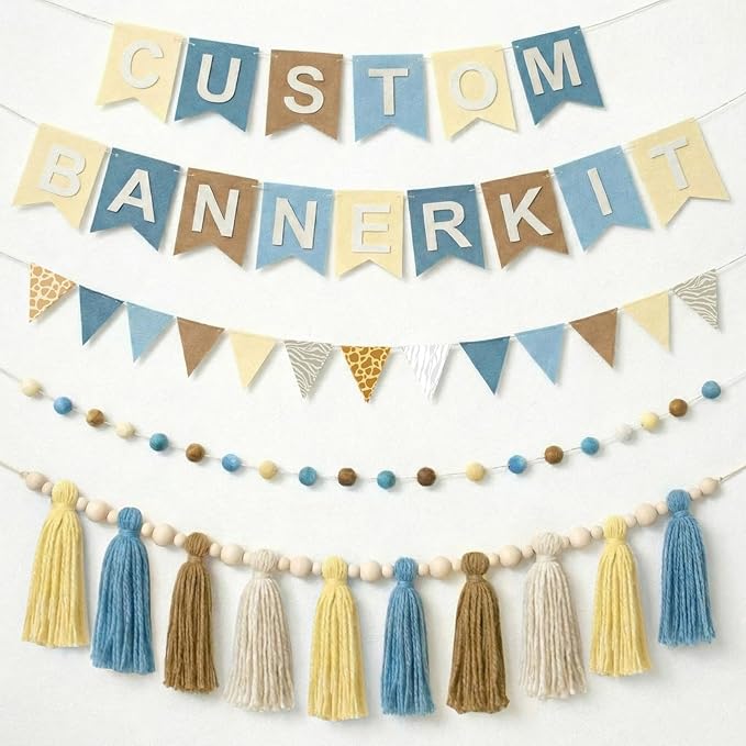 139 Pcs Felt DIY Custom Banner Kit Include 104 Letters 18 Swallowtail Flags 15 Pennants 2 Pcs Pom Pom Garland Tassel Pompom Decoration for Home Baby Shower Birthday(Blue)