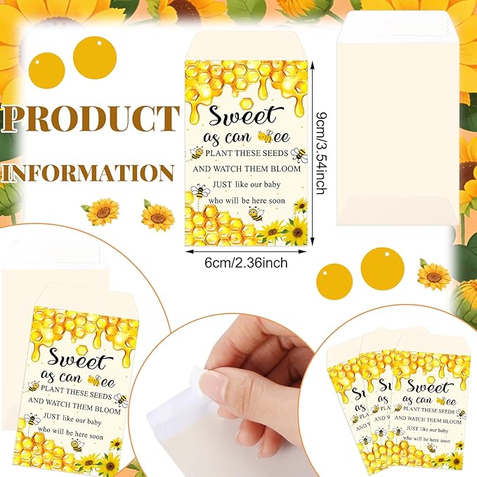 Ctosree 50 Sets Sweet As Can Bee Baby Shower Favors for Guests Honeybee Seed Packets Bulk Include Self Adhesive Seed Packets Flowerpot Thank You Tags Organza Bags for Sweet Bee Theme Baby Shower