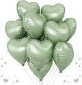 Sage Green Heart Foil Balloon, 10PCS Olive Green Heart Helium Balloons, Light Green Heart Shaped Foil Balloons for Jungle Safari Party Birthday Graduation Garden Wedding Baby Shower Party Decorations