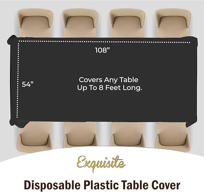 Exquisite 12-Pack Plastic Tablecloth 54x108 Rectangle Value Pack Plastic Table Cover - Black